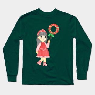 Cute little girl with xmas balloon. Long Sleeve T-Shirt